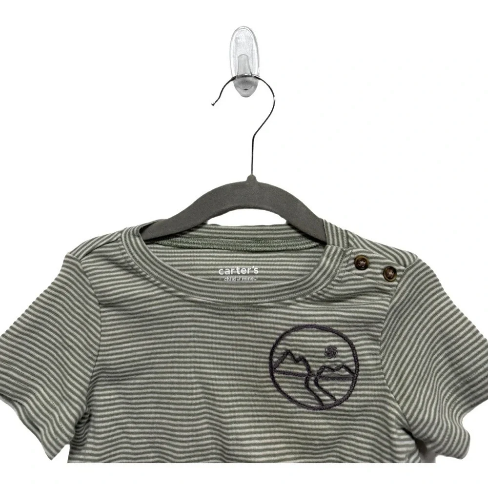 Carter's Child of Mine Toddler Boys Shirt 24M Green White Striped Mountain Tee